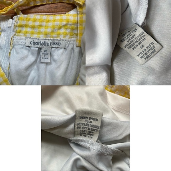 Charlotte Russe Junior Yellow White Floral Embroidered Gingham Mini Dress Size M - Picture 13 of 16